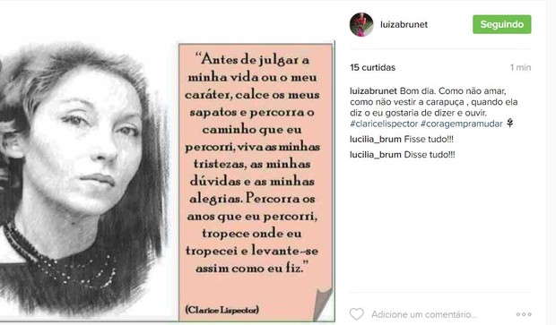 Luiza Brunet faz post em rede social (Foto: Reprodução / Instagram)