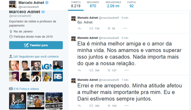 Treta forte! Marcelo Adnet admite affair com atriz durante crise