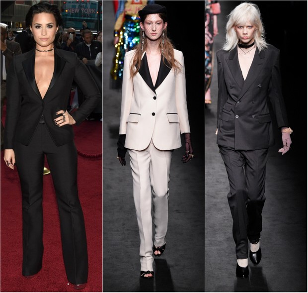 Alfaiataria foi destaque no desfile da grife Gucci na semana de moda e é look preferido de Demi Lovato no tapete vermelho (Foto: Getty Image)