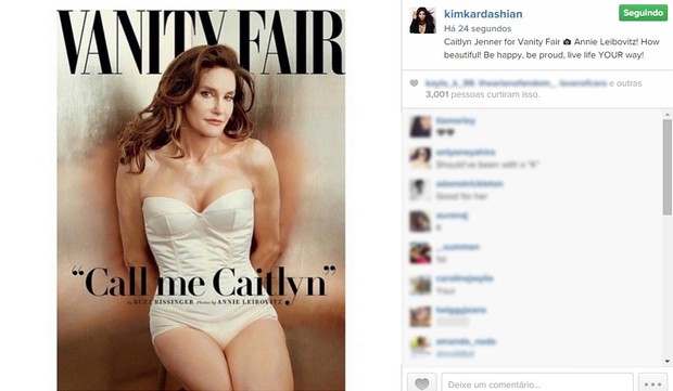 Kim Kardashian comenta a capa de Caitlyn Jenner (Foto: Instagram / Reprodução)