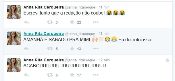 No Twitter, Anna Rita Cerqueira faz post sobre Enem (Foto: Reprodução/Twitter)