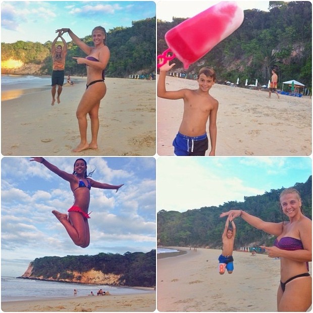 Carla Perez com os filhos Camilly Victória e Victor Alexandre, em praia em Natal (Foto: Instagram/ Reprodução)