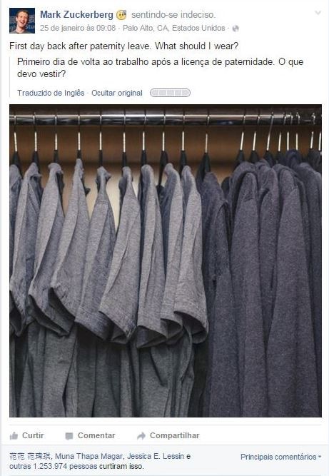 Mark Zuckerberg mostra foto do guarda-roupa: Sentindo-se indeciso  (Foto: Reprodução do Facebook)