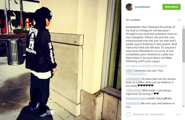 Justin Bieber pede desculpas em post no Instagram (Foto: Reprodução/ Instagram)
