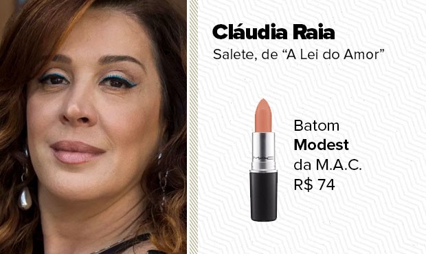 O batom nude, usado pela personagem Salete (Cláudia Raia), é o Modest da linha Mineralize Glass da M.A.C.. (Foto: Sandy Bahia/EGO)