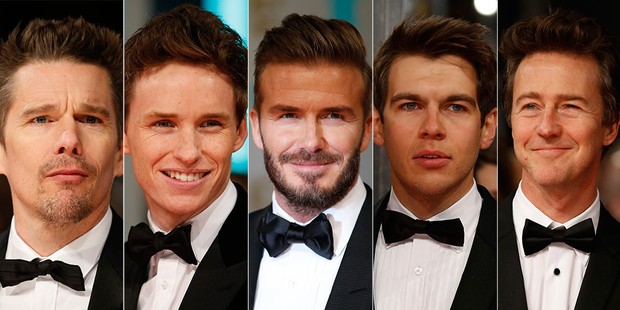 Ethan Hawke, Eddie Reymaine, David Beckham, James Righton e Edward Norton no BAFTA (Foto: AFP)