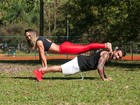 Eliana Amaral faz treino ao ar livre com o noivo: 'Aproveitando o sol'