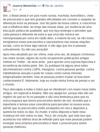 Joanna Maranhão pede desculpas após tuítes polêmicos (Foto: Reprodução/Facebook)