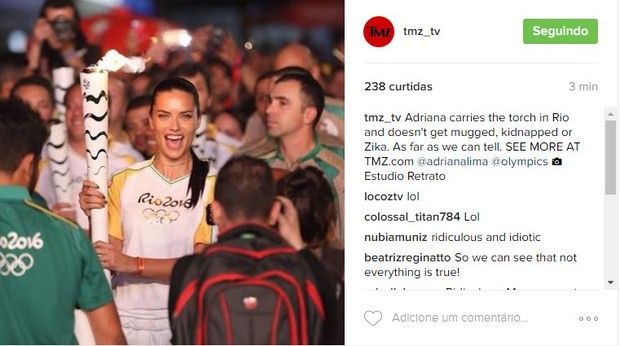 Site TMZ faz post polêmico com foto de Adriana Lima (Foto: Instagram / Reprodução)