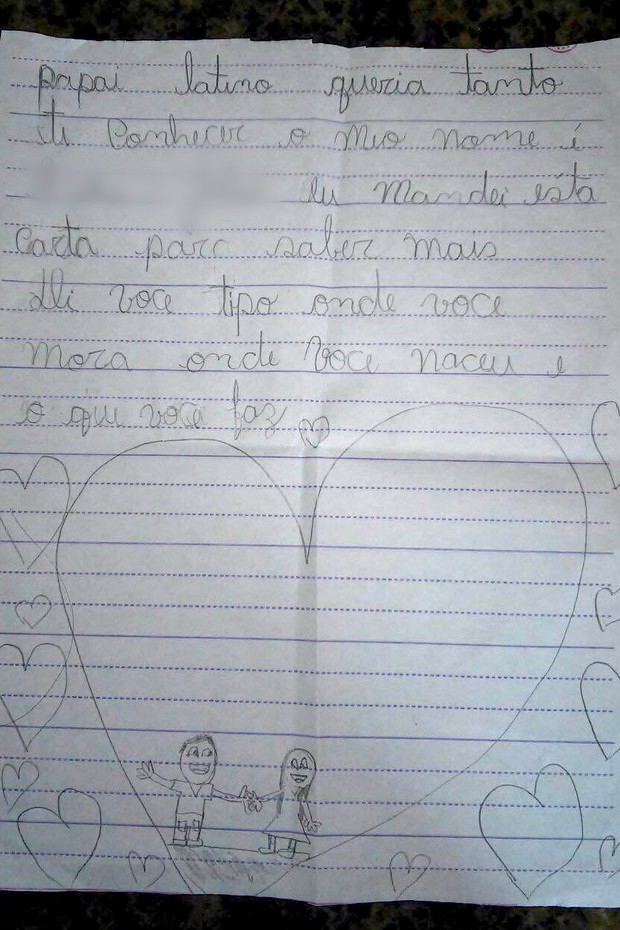 Carta escrita pela filha de Latino (Foto: Arquivo Pessoal)