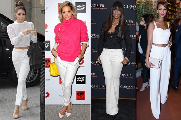 MODA - Calça Branca - Vanessa Hudgens, Rita Ora, Kelly Rowland e Iman (Foto: Getty Images)