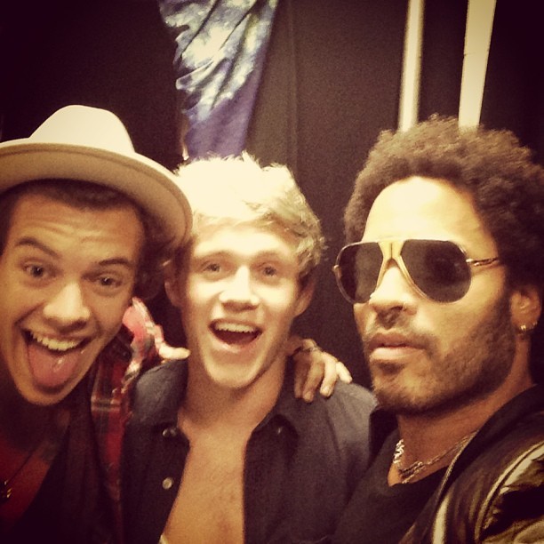 Lenny Kravitz com Harry e Nial, do One Direction  (Foto: Instagram/ Reprodução)