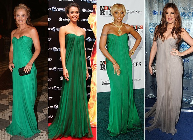 Vestidos iguais: Angélica, Jessica Alba , Mary J Blige e Khloe Kardashian (Foto: Agência Getty Images)