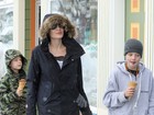 Angelina Jolie enfrenta a neve em passeio com os filhos
