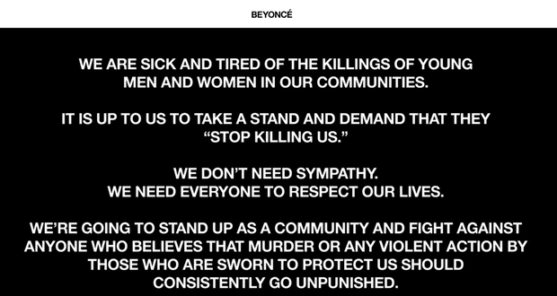 Beyoncé em carta aberta publicada em seu site (Foto: Reprodução/beyonce.com)