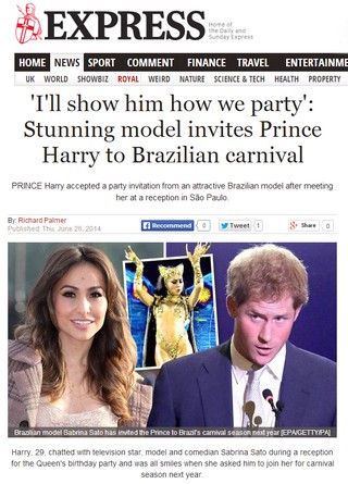 Entrevista de Sabrina Sato com príncipe Harry aparece em jornal inglês  (Foto: Reprodução Site Oficial / express.co.uk)