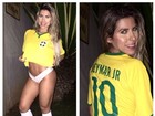 De calcinha e camisa 10, Ana Paula Minerato pede: 'Quero gol do Neymar'