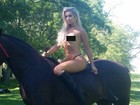 Veridiana Freitas posa em cima de cavalo e de topless para a 'Playboy'