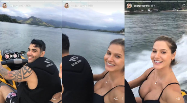Gusttavo Lima e Andressa Suita andando de moto aquática em Angra dos Reis (Foto: Reprodução/Instagram)