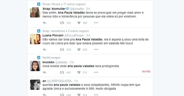 Comentários no Twitter sobre o post da cantora gospel Ana Paula Valadão em relação à campanha da C&amp;A (Foto: Reprodução/Twitter)