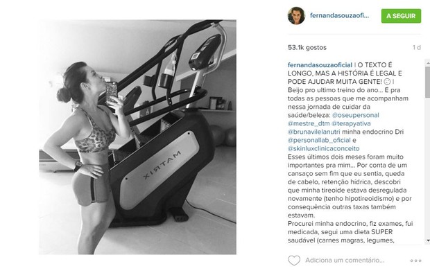 Fernanda Souza faz último treino de 2015 (Foto: Reprodução/Instagram)