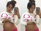 Aryane Steinkopf exibe barrigão de sete meses de gravidez na web