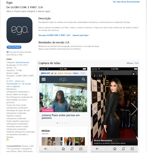 Aplicativo do Ego pode ser baixado na App Store para iOS (Foto: Reprodução)