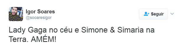 Fãs comentam interaçao entre Lady Gaga e Simone e Simaria (Foto: Reprodução/Twitter)