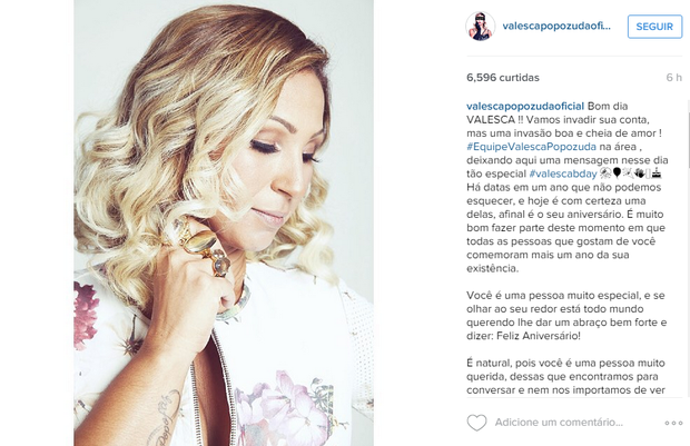 Equipe de Valesca Popozuda faz homenagem no Instagram (Foto: Reprodução / Instagram)