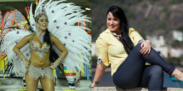 Luciana Picorelli no carnaval de 2012 e hoje (Foto: Roberto Filho/ AgNews | Divulgação)
