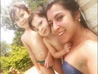 Priscila Pires mostra barriga sarada ao lado dos filhos