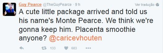 Guy Pearce anuncia chegada do filho (Foto: Reprodução/Twitter)