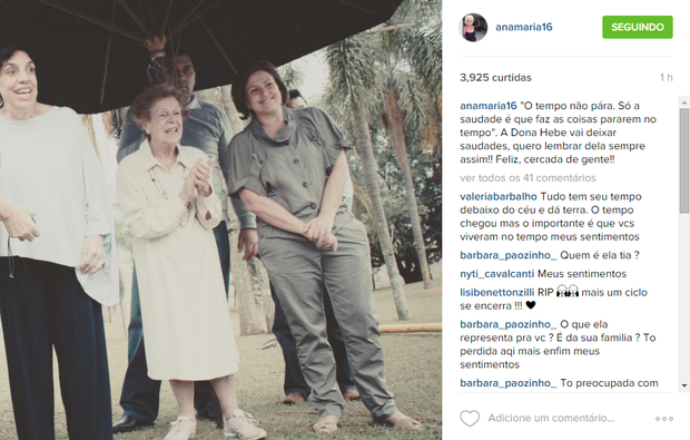 Ana Maria Braga homenageia ex-sogra, Hebe, em post na web (Foto: Reprodução/Instagram)