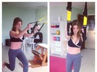 Cristiana Oliveira pratica pilates e mostra abdômen sequinho