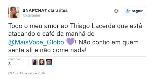 Thiago Lacerda &#39;se joga&#39; em café do &#39;Mais Você&#39; e internautas não perdoam  (Foto: Reprodução / Twitter)