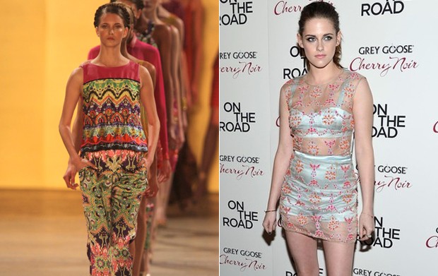 Estampas étnicas comunicam que só voltam daqui a algumas temporadas. Entre no clima romântico dos florais em 3D que Kristen Stewart usou recentemente num look da Erdem (Foto: Ricardo Leal / Photo Rio News - Divulgação)