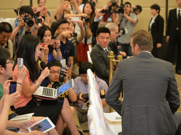 David Beckham em entrevista coletiva em Xangai, na China (Foto: Peter Parks/ AFP)