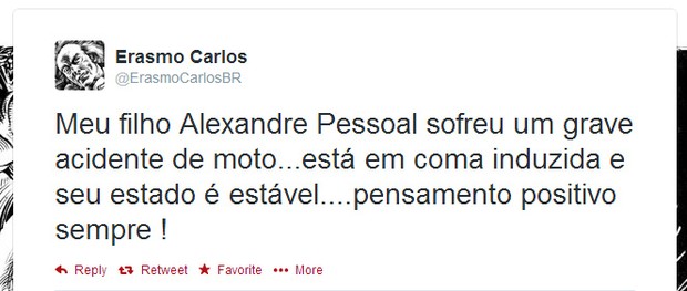 Erasmo Carlos fala sobre acidente do filho (Foto: Twitter / Reprodução)
