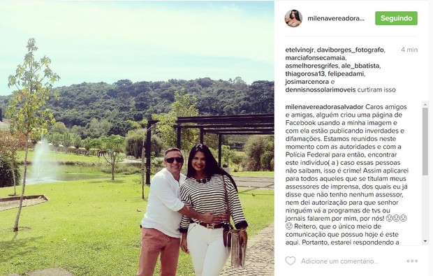 Milena Teixeira faz post no Instagram (Foto: Reprodução / Instagram)