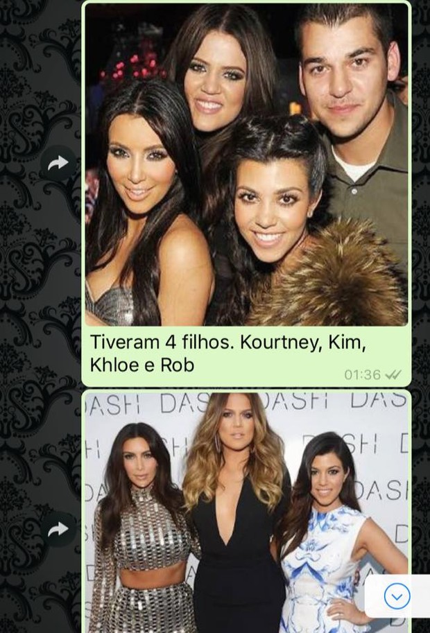 Dossiê sobre as Kardashians no Whatsapp (Foto: Reprodução)