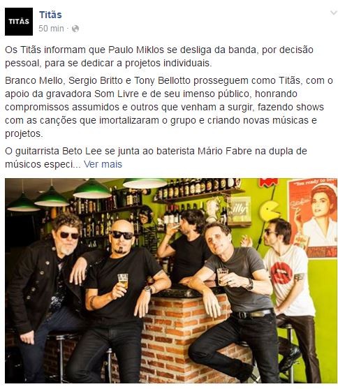  Paulo Miklos sai da banda Titãs (Foto: Reprodução / Facebook)