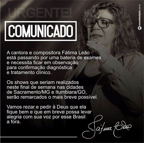 Comunicado de Fátima Leão (Foto: Reprodução/Facebook)