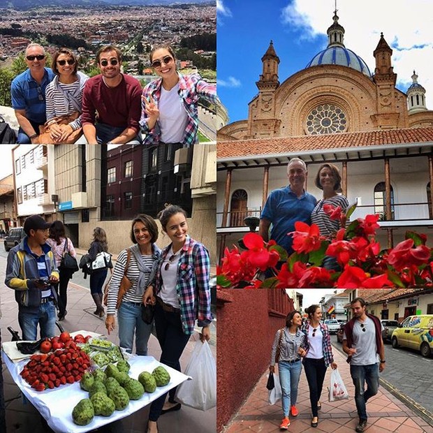 Amanda Richter com o marido, Max Fercondini, e os pais, passeando por Cuenca, no Equador, antes do terremoto (Foto: Instagram/Reprodução)