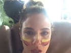Luciana Gimenez pinta a cara com as cores da Alemanha e analisa a partida