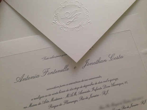 Convite do casamento de Antônia Fontenelle e Jonathan Costa (Foto: Divulgação)