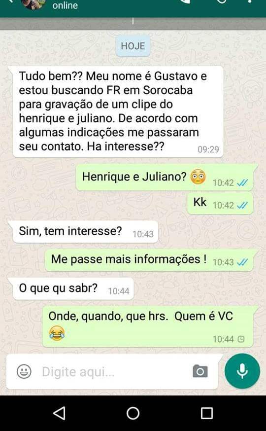 Conversa de golpista usando nome de Henrique e Juliano (Foto: Reprodução/Instagram)