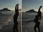 Adriana Sant'Anna imita pose da mãe de biquíni e mostra barrigão