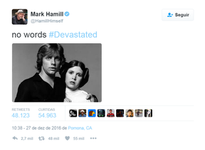 Mark Hammil lamenta morte de Carrie Fisher no Twitter  (Foto: Reprodução)