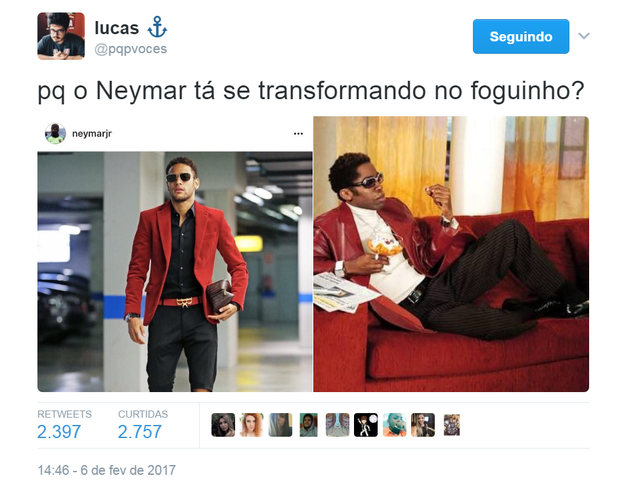 Neymar é comparado ao personagem Foguinho (Foto: Reprodução/Twitter)