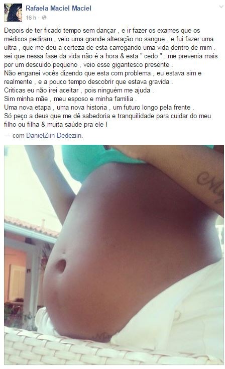 Rafael Maciel conta que está grávida (Foto: Reprodução / Facebook)